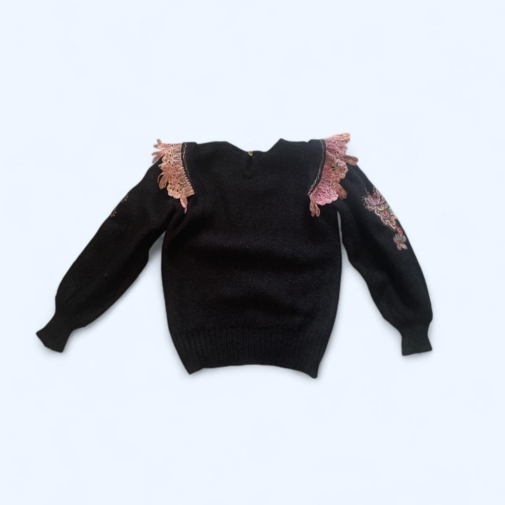Vintage embroidered mohair blend sweater with ruffles size S by Nella Marchini